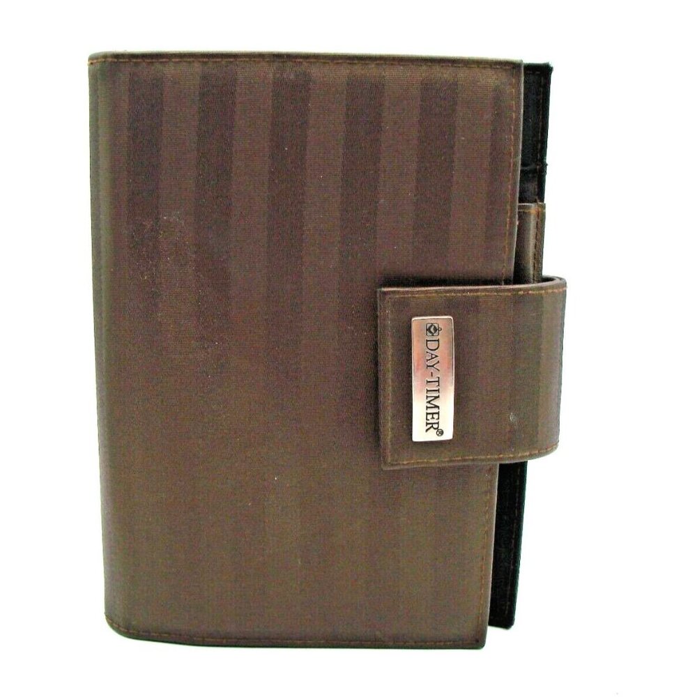 Day-Timer Navigator Brown Satin Striped Planner Binder 6 Rings Snap Tab Closure